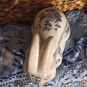 Porcelain Bunny Candy Dish With Floral Print